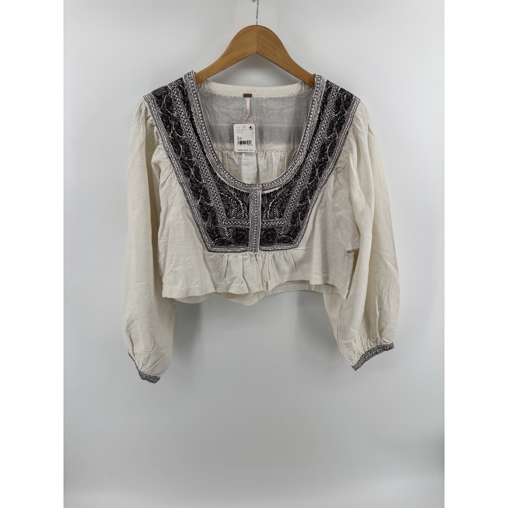 NWT Free People Iggie Embroidered Top XS Boho Festival Oversized Crop MSRP $128 - Picture 5 of 14